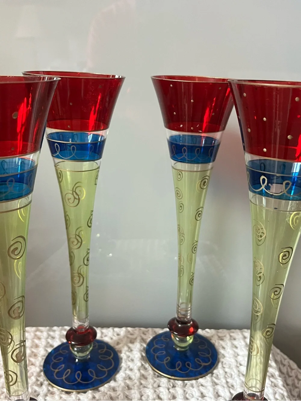 Pier 1 Imports Vintage Set of 4 Hand-Painted Tall Fluted Glasses #224